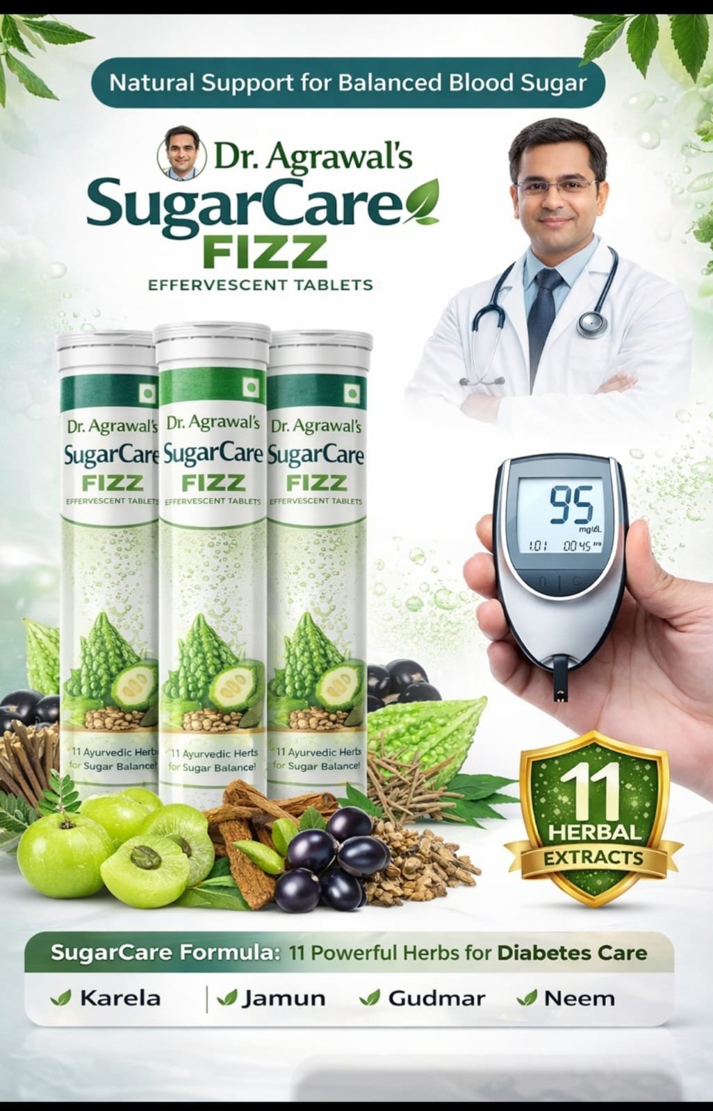 Dr. Agarwal’s SugarCare Fizz – Ayurvedic Effervescent Tablets for Blood Sugar Support